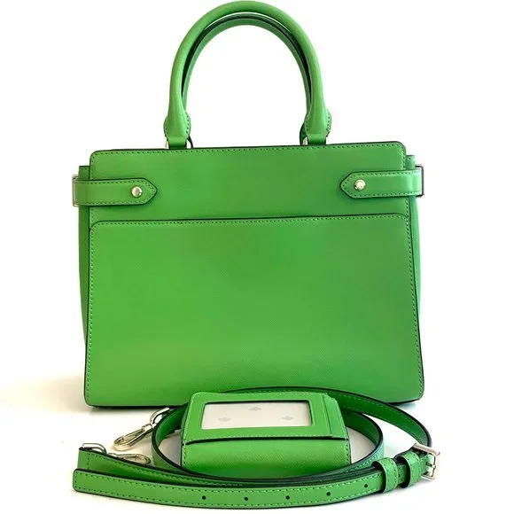 Kate Spade Staci Medium convertible Satchel and Wallet set Saffiano Green - Picture 2 of 6